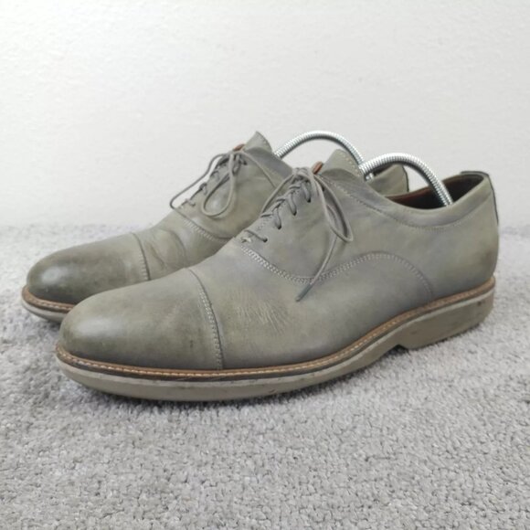 Mercanti Fiorentini Mens 10 Loafers Captoe Dress Shoes Gray Leather Lace Up - Picture 1 of 14